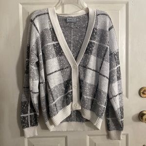 Vintage Adele White and Grey Plaid Button Cardigan